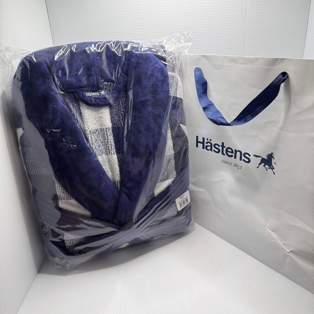 Hästens Bathrobe Unisex NEW Size M Iconic Original Blue Check (Bx 26)